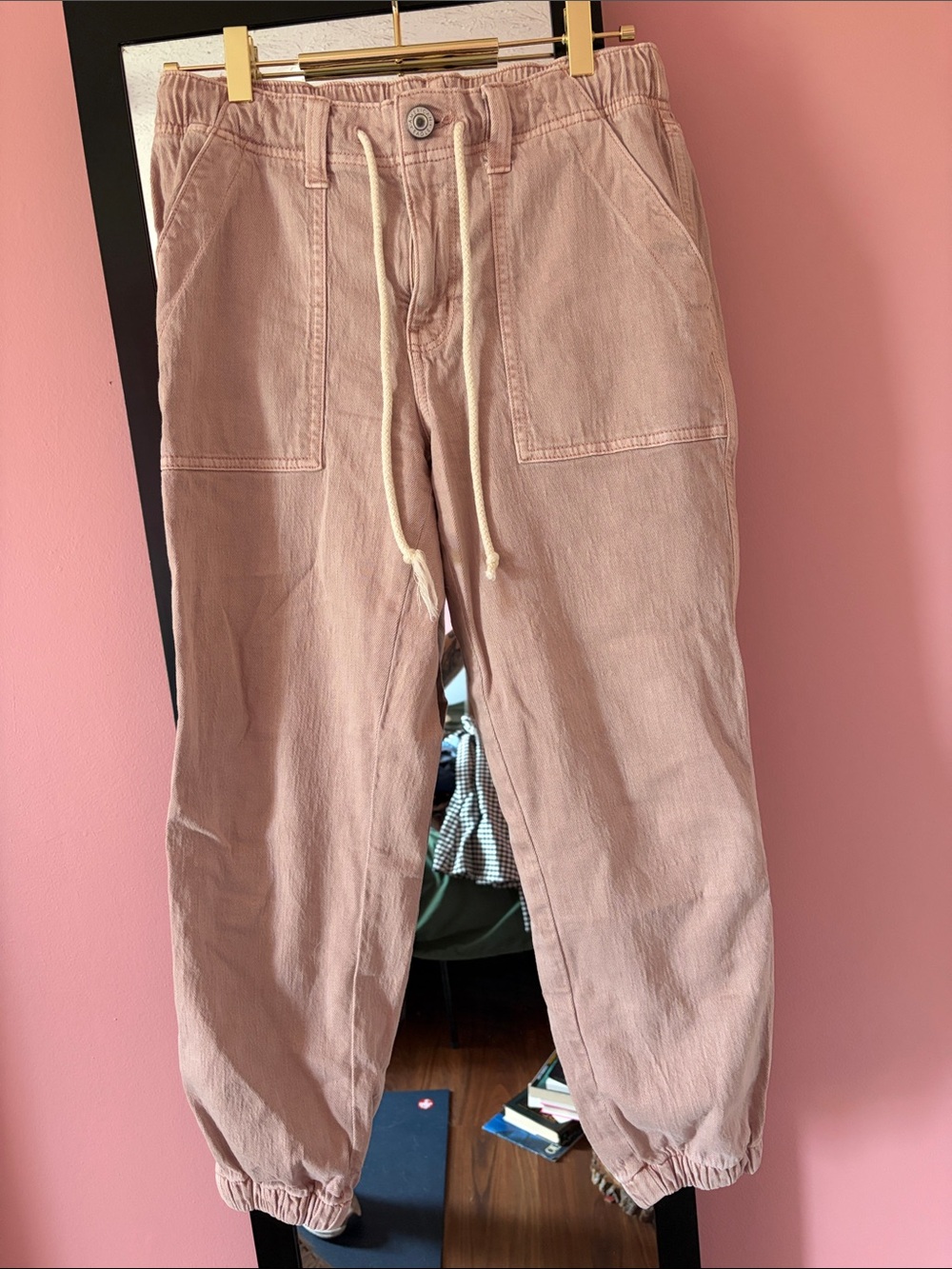 Pink Drawstring Cotton Jogger Pants